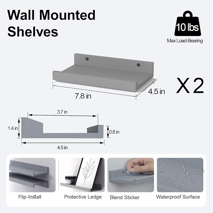Small Grey Floating Shelves for Wall, Shelf - Image 3