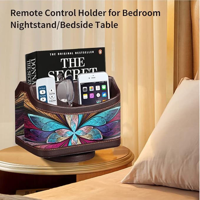 360° Rotatable Remote Control Holder, PU Leather TV Remote Caddy - Image 5