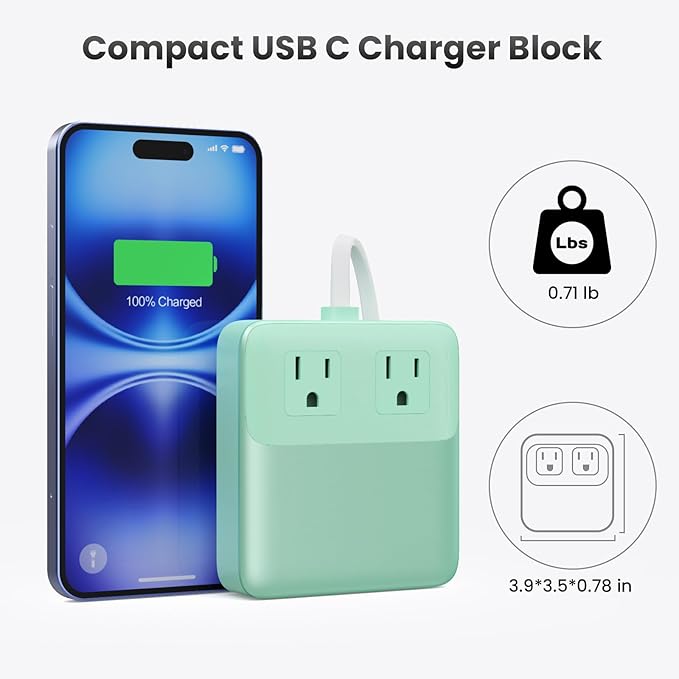 135W Charging Station USB C Power Strip,6-in-1 GaN USB C Charger Block with Plug &5ft Cord,2 AC,2 USB-A,2 USB-C,PD 65W Laptop Charger for MacBook,iPhone 16/15/14,Desktop Fast Charging for Home,Office
