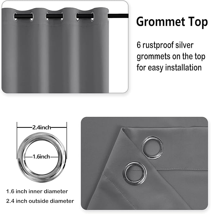 DWCN Grey Blackout Curtains – Thermal Insulated Light Blocking Privacy Grommet - Image 5