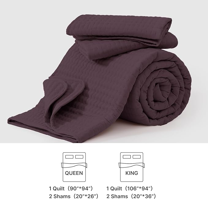 King Size Quilt-Lightweight Plum Bedspreads King Quilt Bedding Set | Soft - Image 8