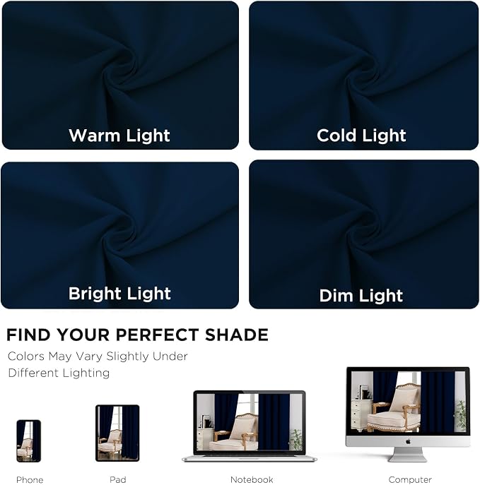 CUCRAF Navy Blue Blackout Curtains 72 Inches Long, Thermal Insulated Noise - Image 6