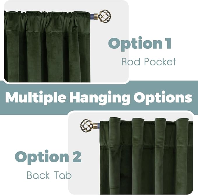 BGment Velvet Blackout Curtains, 2 Panels, 52 x 120 Inch, Olive Green | Drapes - Image 3