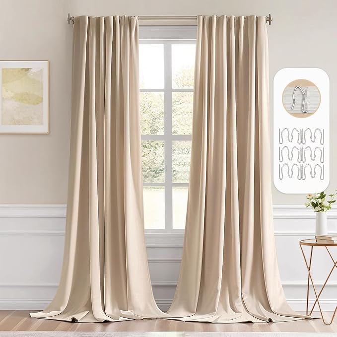 MIULEE Beige Back Tab Blackout Curtains 52x108 Inch Long 2 Panels Set | Rod by MIULEE