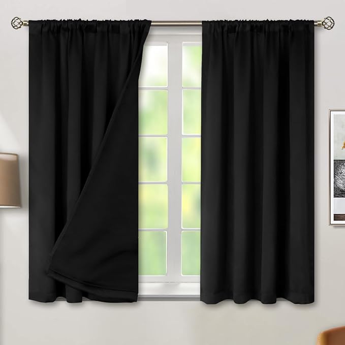 BGment Black Blackout Curtains for Bedroom 54 Inch Length 2 Panels | Thermal by BGment