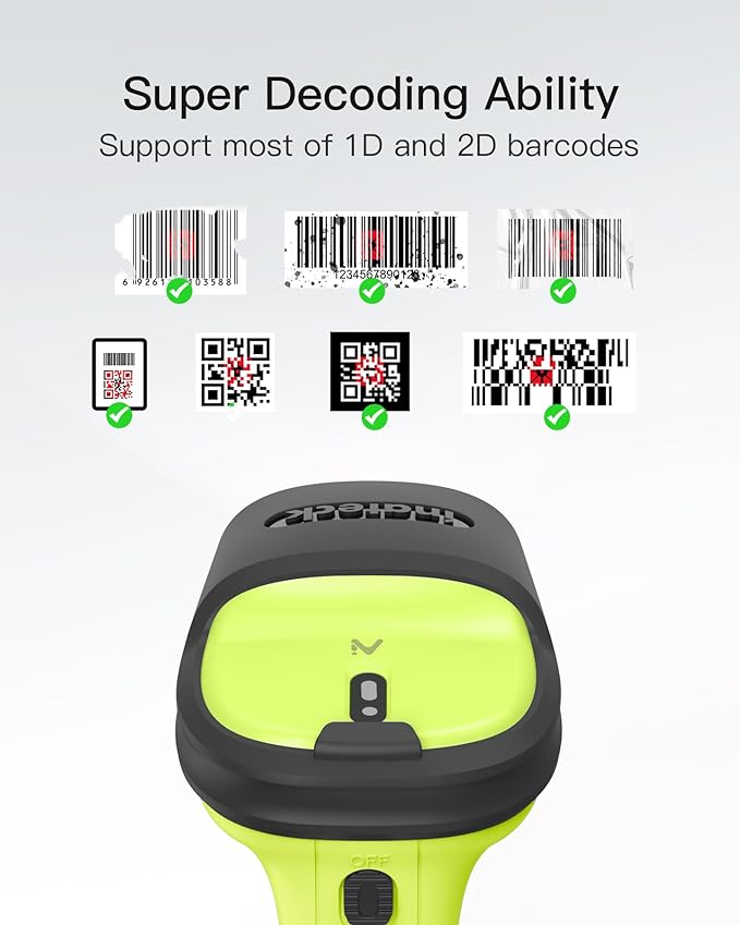 Inateck 2D Barcode Scanner, Wireless Bluetooth QR Code Scanner with AI APP & SDK, 180-Day Battery Life, Fast & Accurate Scanning, Compatible with iOS/Android/Windows