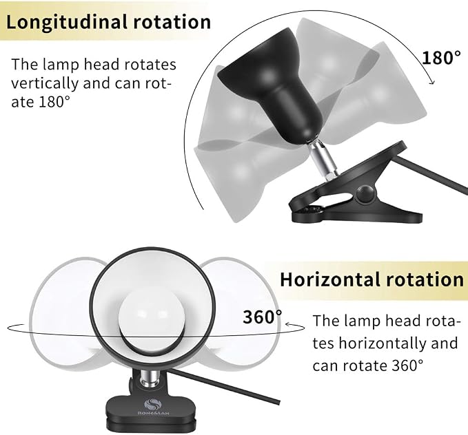 RONG&LAN Clip lamp, 360° Rotation Clip on Lamp Portable Book Reading Light - Image 4