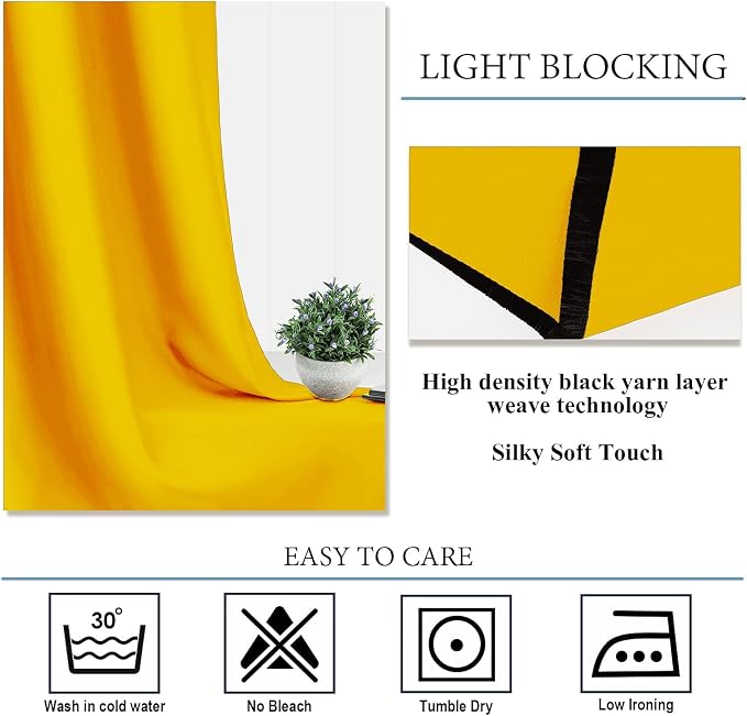 Diraysid Yellow Grommet Blackout Curtains - Image 5