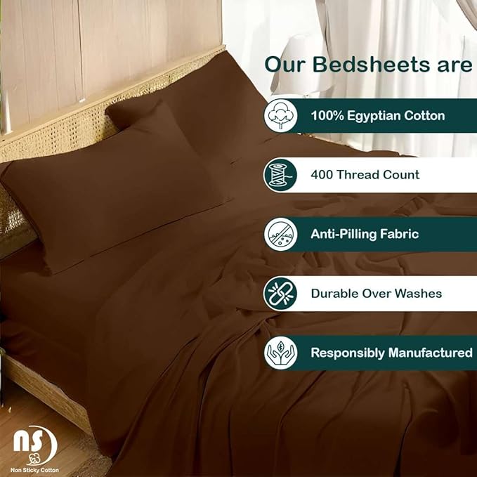 NON Sticky cotton Twin Size Sleeper Sofa Sheets, 4 Piece Egyptian Cotton Bed Sheet Set for Sofa Bed, 8" Deep Pocket for Pull Out Couch Mattress, 39" x 75", Chocolate Solid, Soft & Breathable