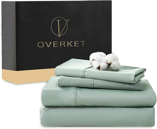 100% Egyptian Cotton Sheets King Size 4PCS 1000 Thread Count Sateen Weave Soft Breathable 16-Inch Deep Pocket （King,Sage Green）
