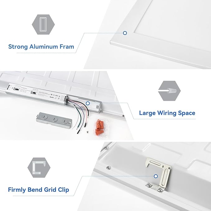 CycevSun 4-Pack 2x2 LED Flat Panel Light - Drop Ceiling, 30/40/50W Selectable, Up to 5500LM, 4CCT 3000K/4000K/5000K/6000K, 0-10V Dimmable, 100-277V, ETL Listed, 5-Year Service