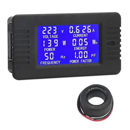 DROK AC Digital Meter, Current Voltage Amperage Power Energy Frequency Factor Multimeter AC 80-260V 100A LCD Digital Display Voltmeter Ammeter 220V 110V Monitor Detector with Current Transformer CT