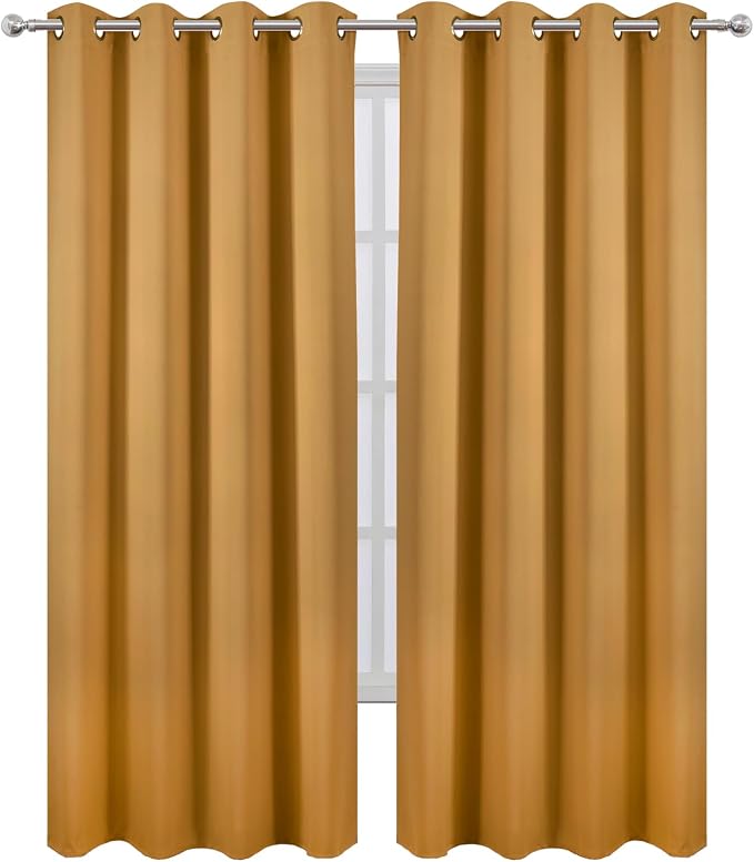 Mustard Yellow Thermal Blackout Curtains/52 x 95 Inch/Set of 2 Panels Room - Image 2