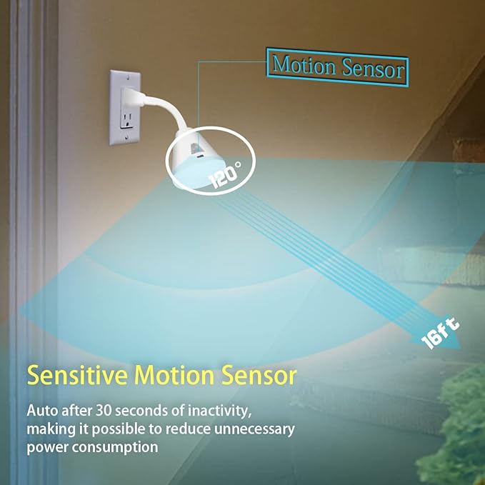 eyesfon Plug in Motion Sensor Night Light, LED Infrared Sensor Light 6W Light AC 85-265V PIR Infrared Sensor Motion Detector Light Bulb Lamp (White Light, US Plug)