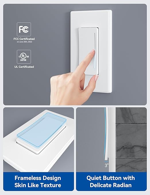 ELEGRP Smart Dimmer Light Switch DTR30, Single Pole or 3 Way, 2.4GHz Wi-Fi Touch Dimmer Compatible with Alexa/Google Assistant, Needs Neutral Wire, No Hub Required, UL and FCC Listed, White, 4 Pack