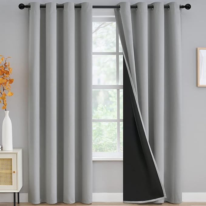 Yakamok Light Grey Blackout Curtains 96 inches Long by Yakamok