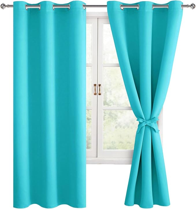 Blackout Curtains for Bedroom, 38 x 63 Inches Length, Turquoise | Thermal by Hiasan