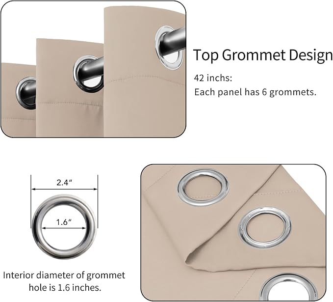 Easy-Going Thermal Grommet Blackout Curtains, 2 Panels 42x84 in, Noise Reduction - Image 4