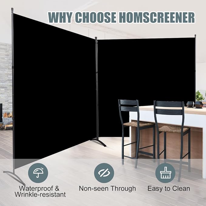 Large 2 Panel Room Divider, No See Through Fabric, Heavy Duty Swivel Feet Base - Image 4