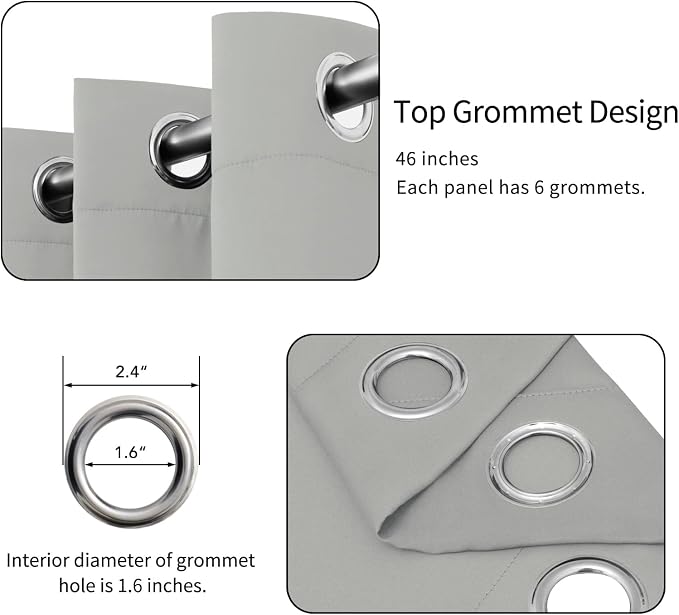 Easy-Going Thermal Grommet Curtains, 2 Panels 46x84 in, Noise Reduction - Image 4