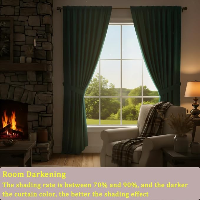 Timeper Green Velvet Curtains 84 inches 2 Panels, Back Tab & Rod Pocket - Image 5
