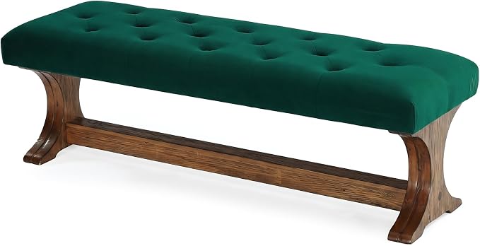 LITTLE TREE 55" Upholstered End of Bed Bench, Solid Wood Tufted Entryway Bench - Image 9