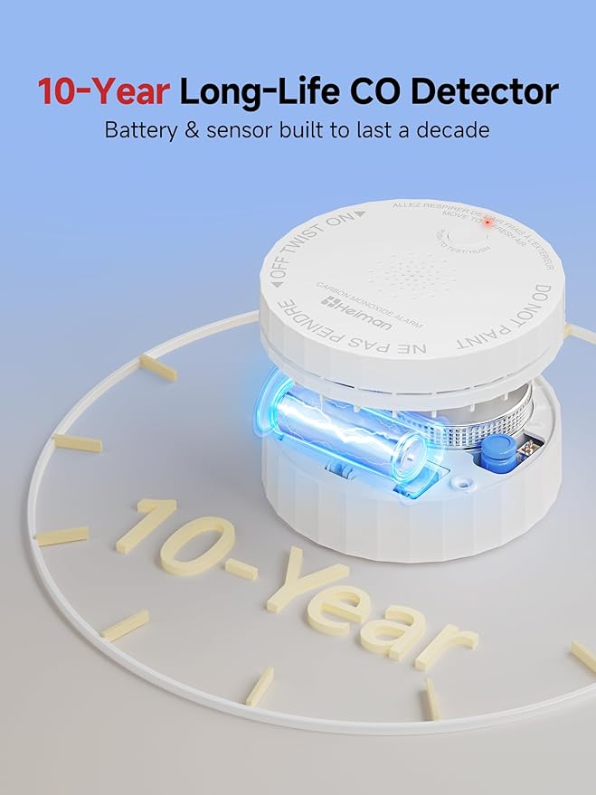 Heiman Carbon Monoxide Detector, Nano-Sized Portable CO Alarm Battery Powered, ETL Listed, 10-Year Battery Figaro Sensor, Test-Reset Button, Small CO Monitor for Travel RV Home,UL2034 Standards