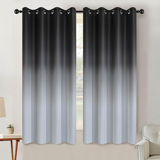 SimpleHome Black to Grey White Ombre Room Darkening Curtains 63 Inch | Curtains by SimpleHome