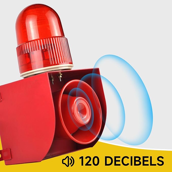 EOKHEOY Outdoor Security Siren Alarm 1.24 Mile Range Wireless 120dB Loud Waterproof Emergency Alarms with Strobe Light Adjustable Siren Sounds AC110-120V