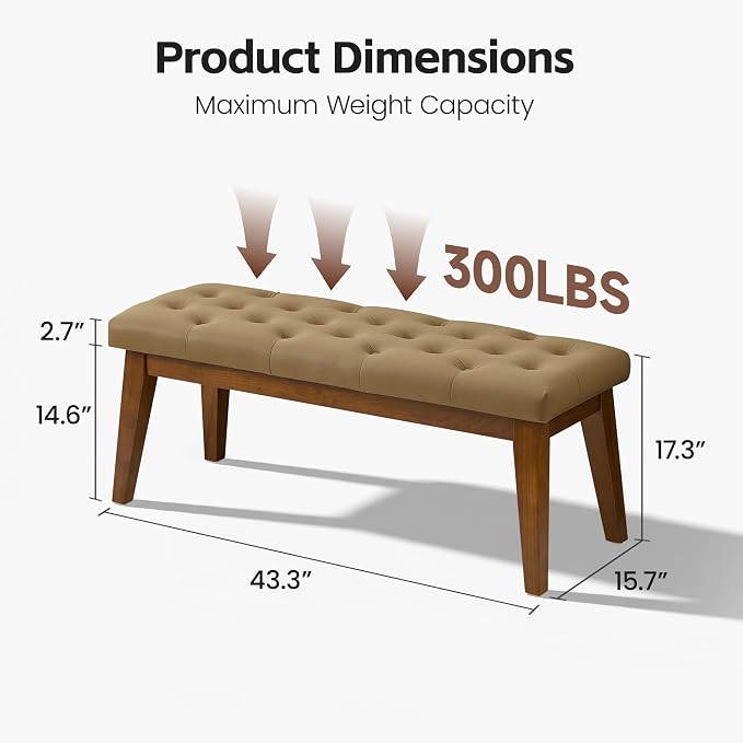 43.5" Upholstered Bedroom Bench, Faux Leather Entryway Bench - Image 2