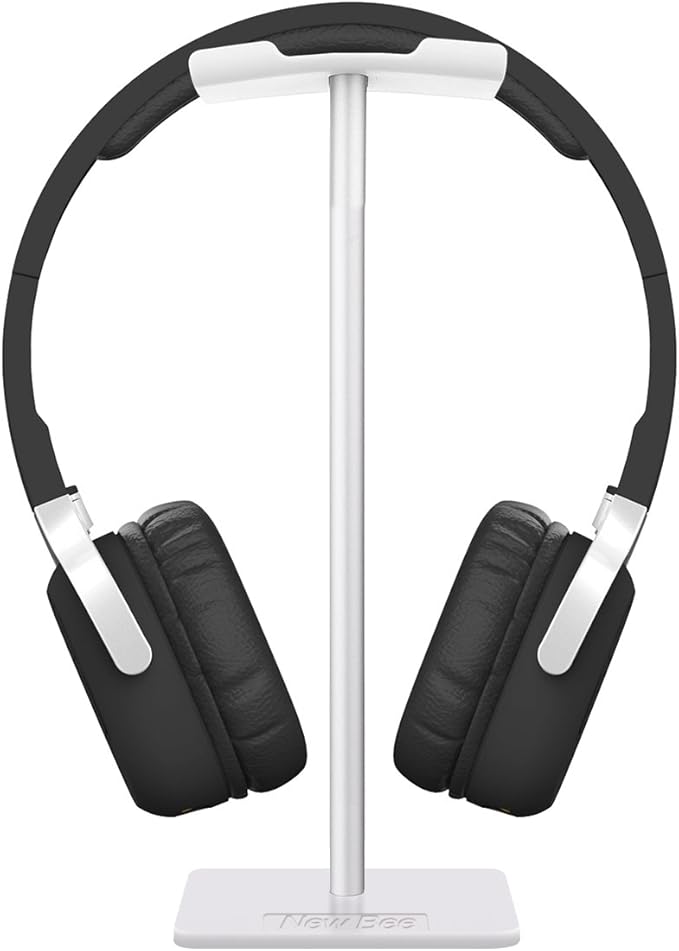 New bee Headphone Stand Headset Holder Earphone Stand with Aluminum Supporting Bar Flexible Headrest ABS Solid Base for All Headphones Size (White)