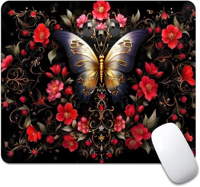 Black Butterfly Square Mouse pad, Texture, Waterproof, Anti Slip Rubber Base, Computer Mouse pad, Laptop Mouse pad