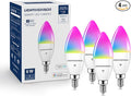 Lightinginside E12 Smart Light Bulbs 60W Equiv., Work with Alexa/Google Home/Smart Life, 500LM 6W RGBCW Candle Candelabra LED Light Bulbs, No Hub Required, 2.4G WiFi Bluetooth Bulb, ETL Listed, 4PCS