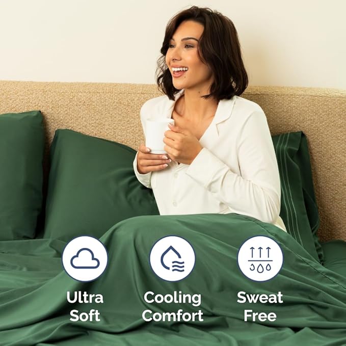 Full XL Bed Sheet Set - 4 Piece Extra Long Extended Full XL Sheets - Ultra-Soft, Breathable & Cooling - Fits 8” to 16" Mattress w/ Deep Pockets - 54" x 80" - Wrinkle & Fade Resistant - Emerald Green