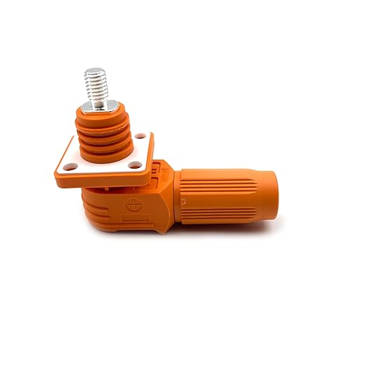 350A Battery Energy Storage Connector, 120mm² High Current Connectors IP67 Waterproof Stud Wiring Power Adapter Quick Plug Terminal Right Angle Plug and Socket （1500V Orange)
