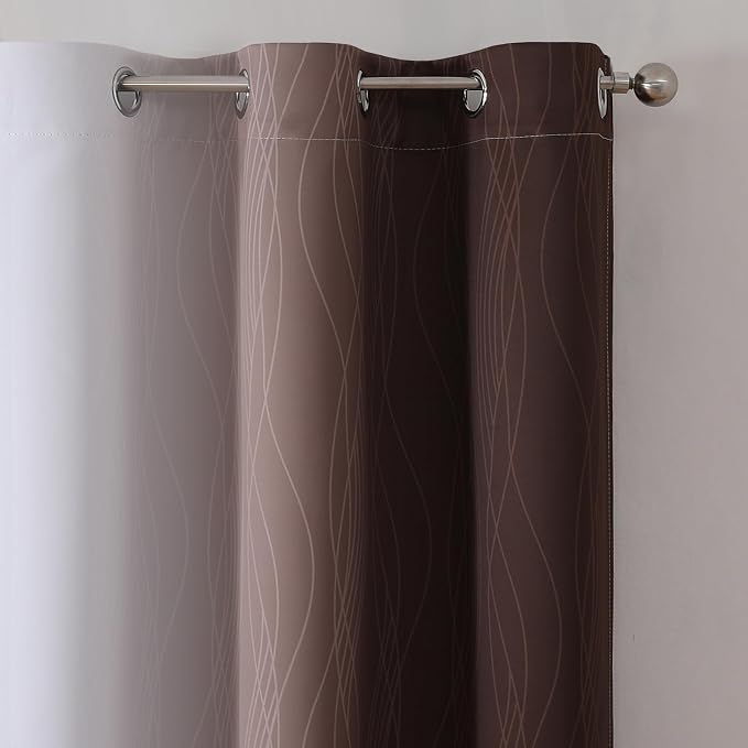 Brown and Greyish White Blackout Curtains 42Wx45L 2 Panels | Ombre Curtains - Image 4