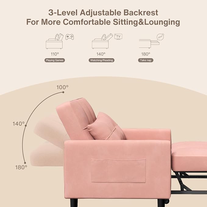 Aiho Convertible Sleeper Chair 3-in-1 Sofa Bed, Dorms and Guest Rooms - Image 6