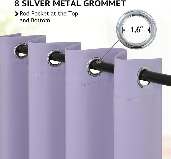 COSVIYA Grommet Room Darkening Lilac Curtains 90 inch Long - Image 2