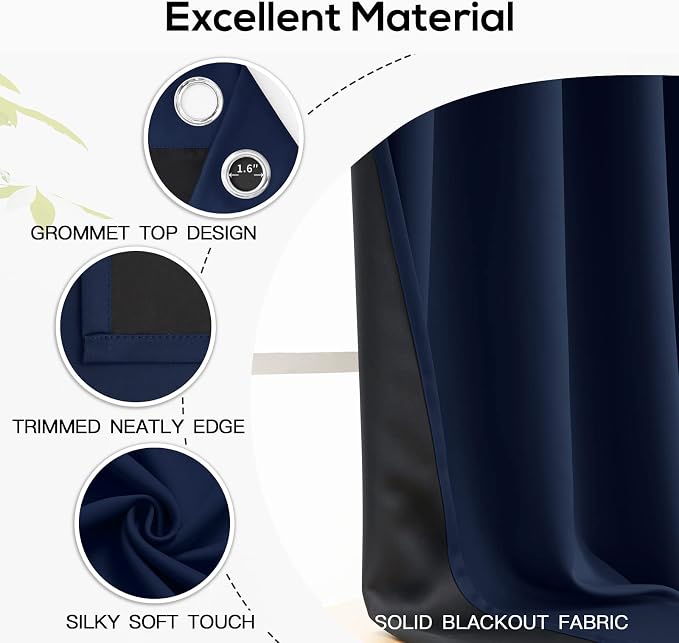Yakamok Navy Blue Blackout Curtains 96 inches Long - Image 4