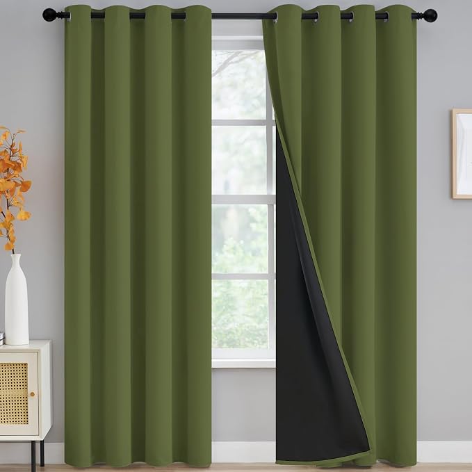 Yakamok Olive Green Blackout Curtains 96 inches Long by Yakamok