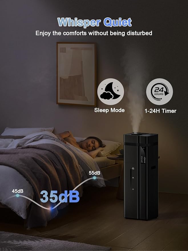 Zeova 13L/3.4Gal Humidifiers for Bedroom, Ultrasonic Warm & Cool Mist Humidifier Large Room, Covers 800ft², 72H Runtime, 24H Timer, 3 Mist Modes Top Fill Quiet Humidifiers for Home, Office, Black