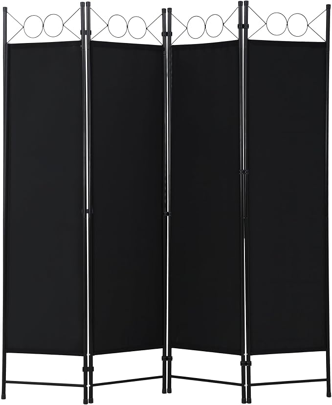 FDW 4-Panel Folding Room Divider | 6ft, Coal Black | Light & Portable | by FDW