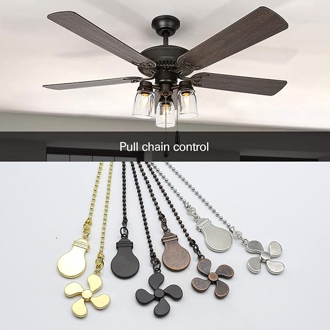 ZE-268S6- Ceiling Fan Pull Chain Set, 12 Inch Nickel, 4 Pieces Fan and Light Design Extension, for Ceiling Fan and Lighting