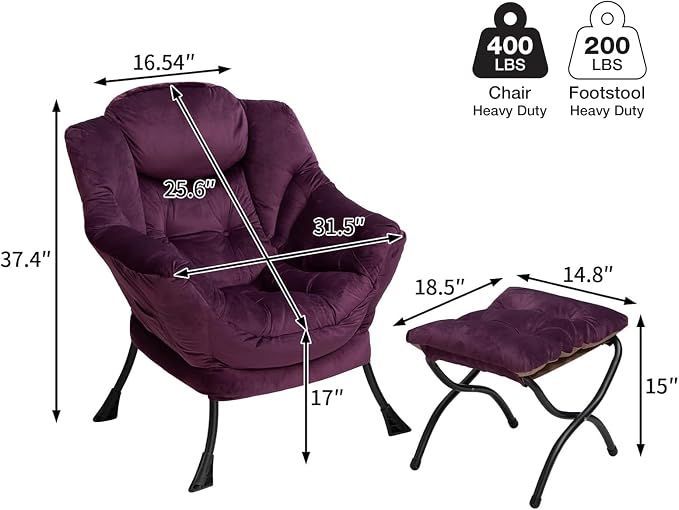 HollyHOME Lazy Chair with Foldable Ottoman, Accent Comfy Lounge Armchair and - Image 3