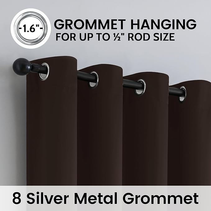 SimpleHome Chocolate Brown 100% Blackout Curtains Room Dark Living Room 63L | - Image 6