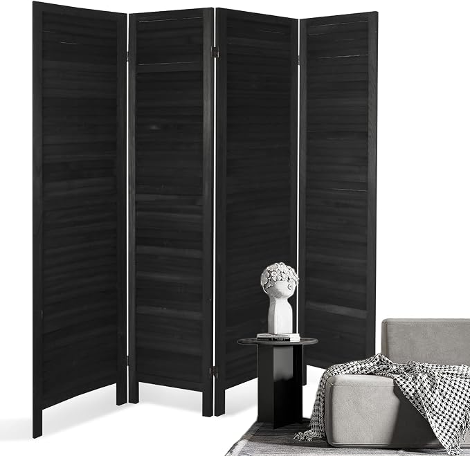 4 Panel Room Divider, Freestanding Wooden Privacy Screen | Solid paulownia wood by Unknown