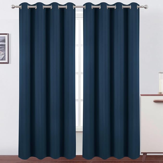 Blackout Curtains 52 x 90 Inch Long Navy Blue Curtains Set of 2 Panels Room by Lemomo