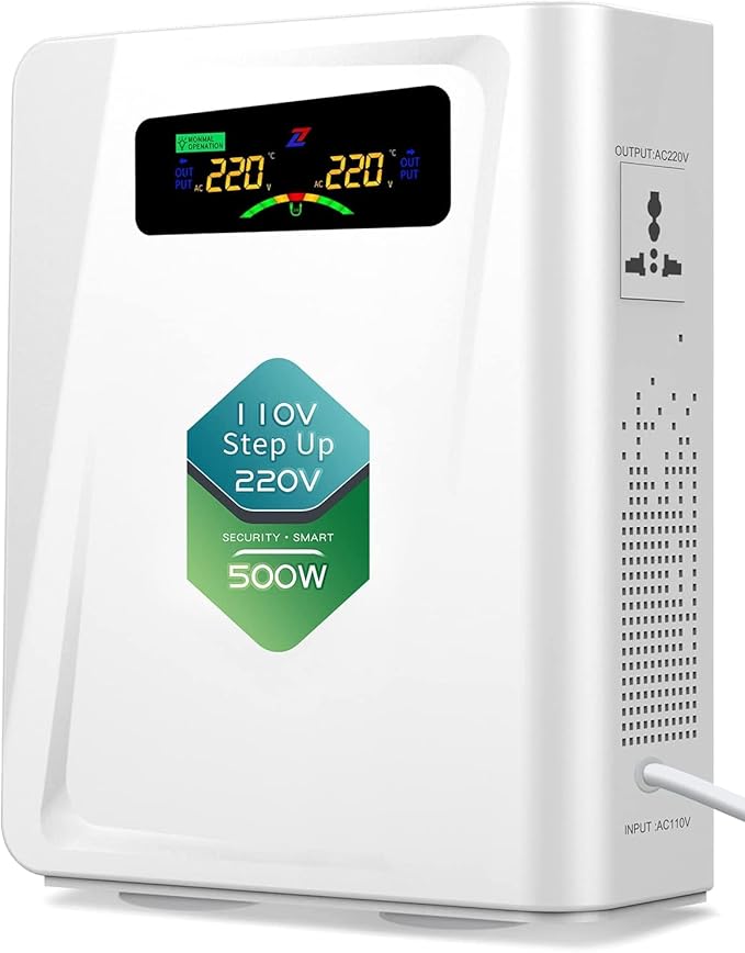 Voltage Converter 110 to 220 Step Up Transformer 500W, No Noise, Ten Protection Functions, CE & CQC Certified ，Using 220V Asia Euro Appliance in US