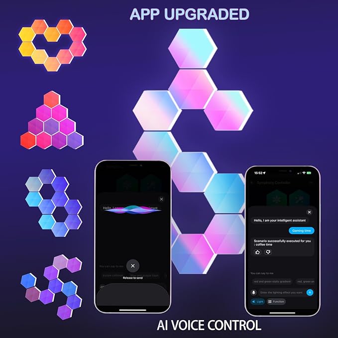 Smart Hexagon Lights DIY Hexagon Led Light App & Remote Controlled & Music Sync Features USB & Type C Modern RGB Wall Panels for Living & Gaming Decor (8Pack)