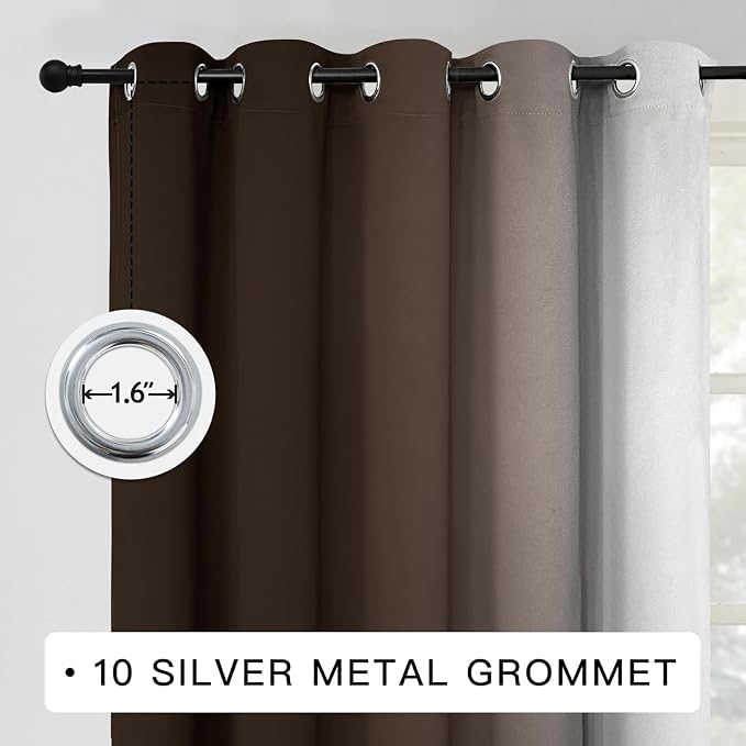 COSVIYA Curtains & Drapes Grommet Ombre Brown Curtains W70 x L63 Inch | - Image 2